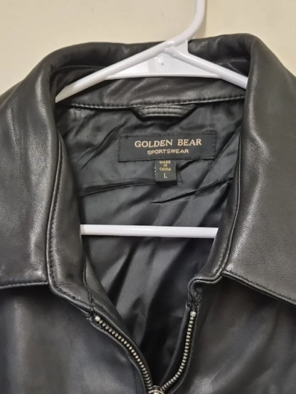 Golden Bear Men's Black Leather Bomber Jacket Size L